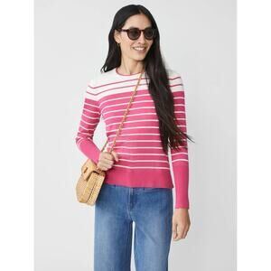 J.McLaughlin Poet Crewneck Stretch Cotton Modal Knit Sweater Raspberry Stripe XS